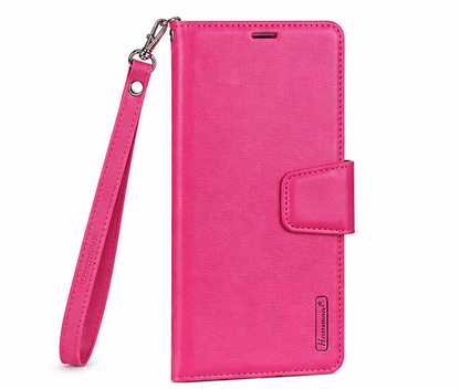 For Samsung Galaxy A55 Wallet Case with Wrist Strap – Premium Flip Cover Card Holder Case – Hot Pink