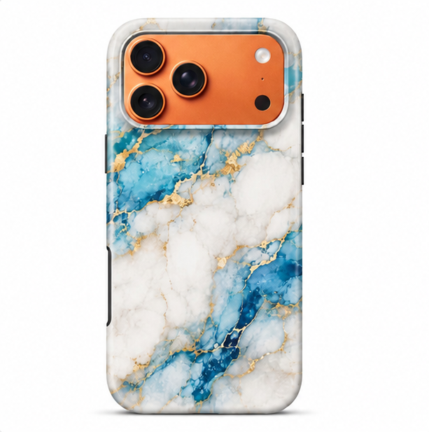 For iPhone 17 Pro Max Magsafe Marble Pattern Dual Layer Protective Case – BlueWhite