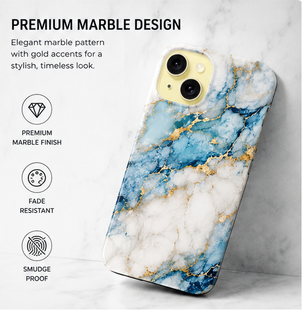 For iPhone 13 Magsafe Marble Pattern Dual Layer Protective Case – BlueWhite