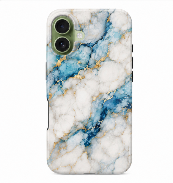 For iPhone 16 Magsafe Marble Pattern Dual Layer Protective Case – BlueWhite