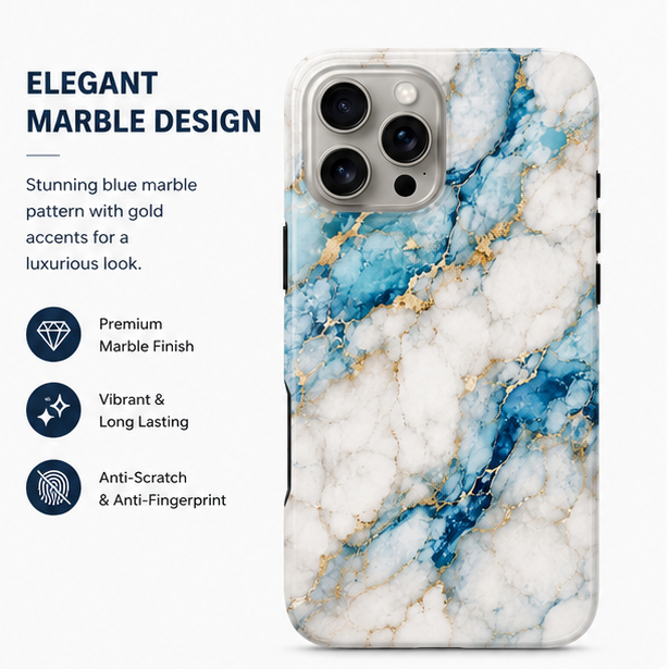 For iPhone 13 Pro Max Magsafe Marble Pattern Dual Layer Protective Case – BlueWhite