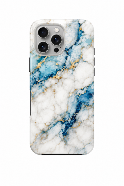 For iPhone 16 Pro Magsafe Marble Pattern Dual Layer Protective Case – BlueWhite
