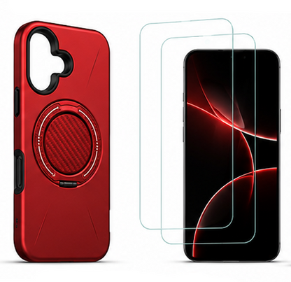 For iPhone 16 MagSafe Pink Spin Grip Ring Stand Case + 2 Pack Tempered Glass Screen Protectors