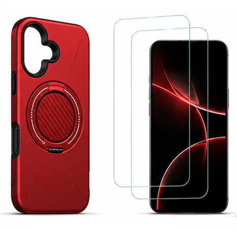 For iPhone 17 MagSafe Pink Spin Grip Ring Stand Case + 2 Pack Tempered Glass Screen Protectors