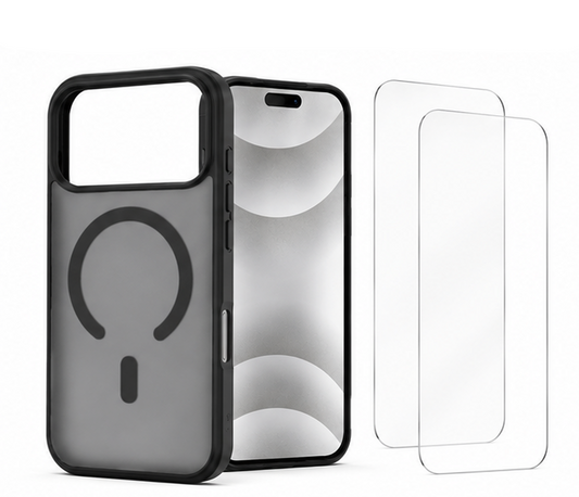 For iPhone 17 Pro Magsafe Frosted Matte Case + 2 Pack Tempered Glass Screen Protectors | Shockproof Slim Protective Cover