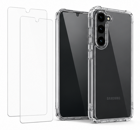 For Samsung Galaxy A25 Clear Shockproof Case + 2 Pack Tempered Glass Screen Protectors | Crystal Clear Protective Cover
