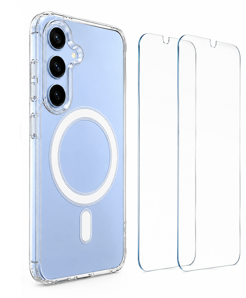 For Samsung Galaxy S24+Plus Clear Magsafe Case + 2 Glass Screen Protectors – MagSafe Compatible Shockproof Cover