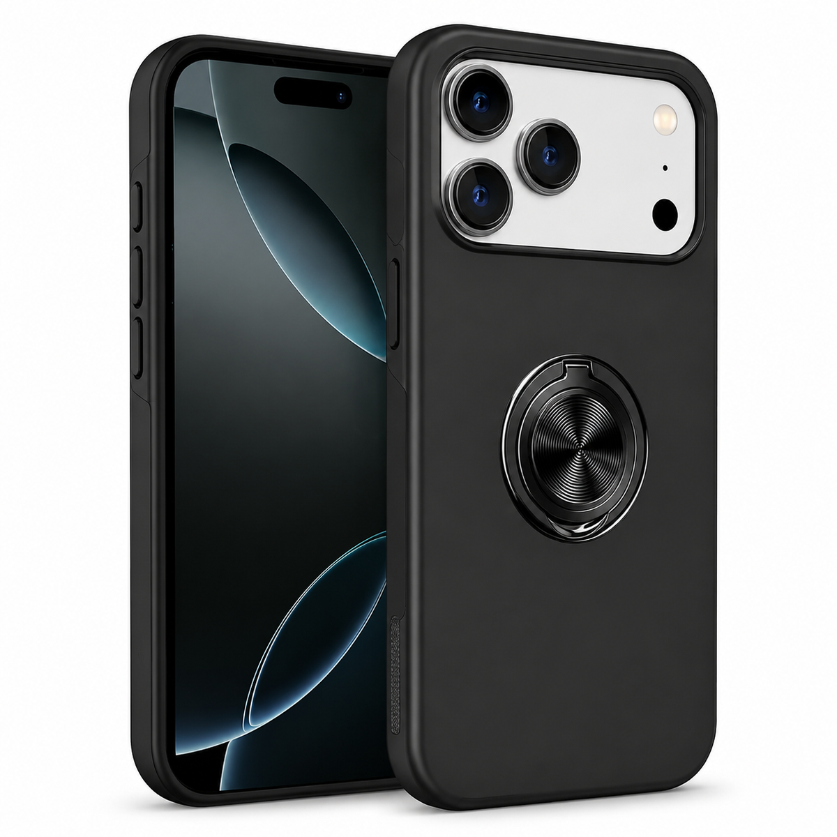For iPhone 17 Pro Max Case with Metal Ring Stand-Black