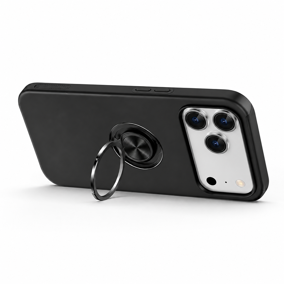 For iPhone 17 Pro Max Case with Metal Ring Stand-Black