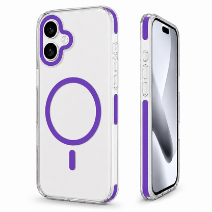 For iPhone 16+Plus Clear Magsafe Case – Purple  Shockproof Protective Cover