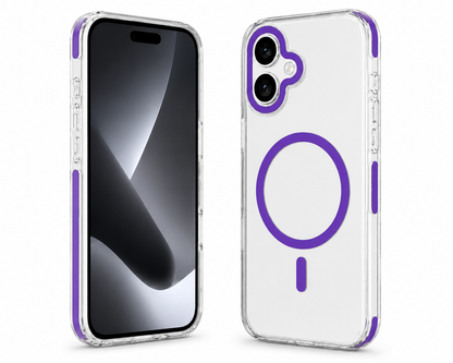 For iPhone 16+Plus Clear Magsafe Case – Purple  Shockproof Protective Cover