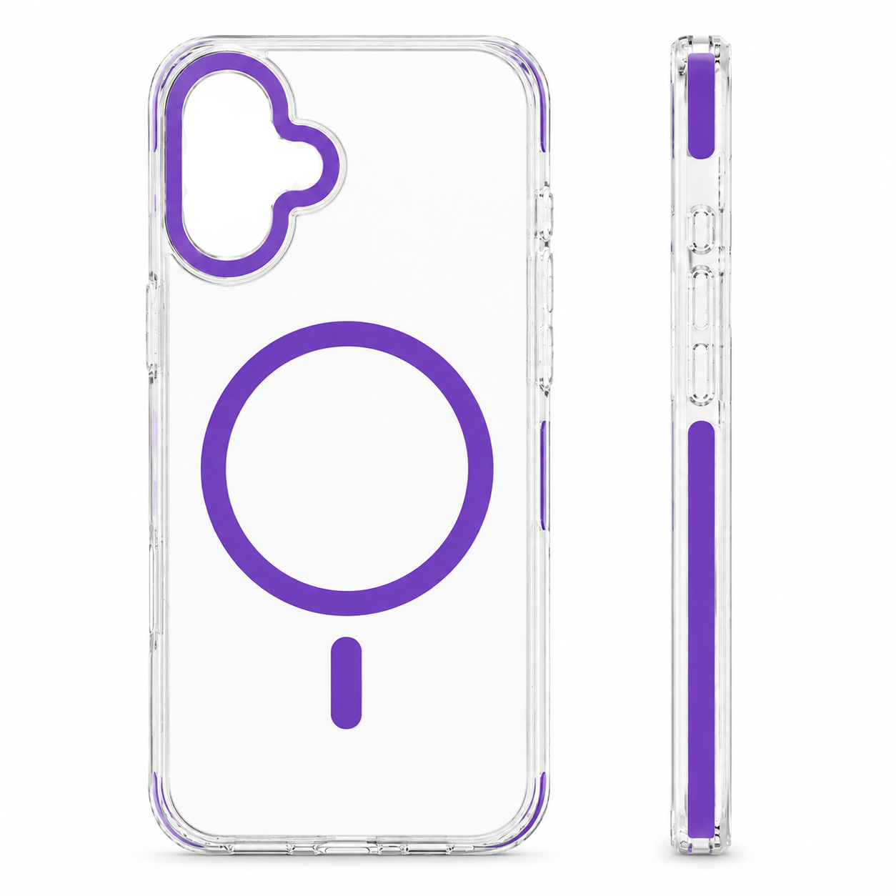 For iPhone 16+Plus Clear Magsafe Case – Purple  Shockproof Protective Cover