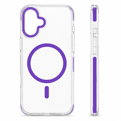 For iPhone 16+Plus Clear Magsafe Case – Purple  Shockproof Protective Cover