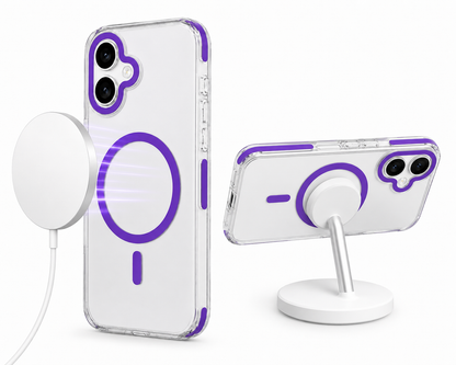 For iPhone 16+Plus Clear Magsafe Case – Purple  Shockproof Protective Cover