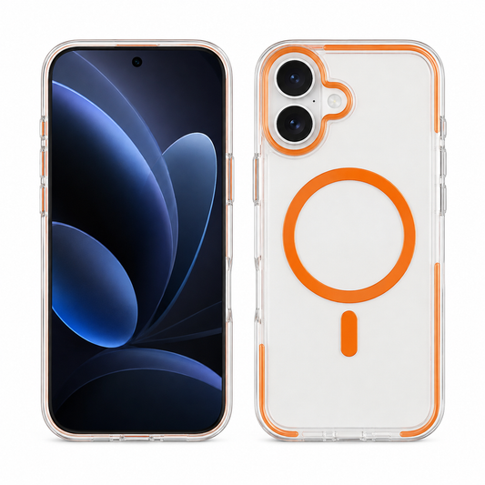 For iPhone 16+Plus Clear Magsafe Case – Orange MagSafe Compatible Shockproof Protective Cover