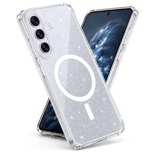 Clear Glitter Case for Samsung Galaxy S24 – MagSafe Compatible Shockproof Cover