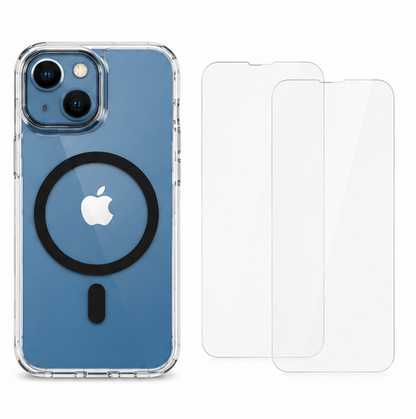 For iPhone 14 Shockproof Clear Case + 2 Pack Tempered Glass Screen Protectors Bundle – Slim Fit Protective Cover with HD Scratch Resistant Glass