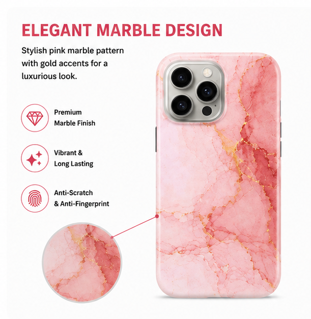 For iPhone 13 Pro Magsafe Marble Pattern Dual Layer Protective Case – Pink