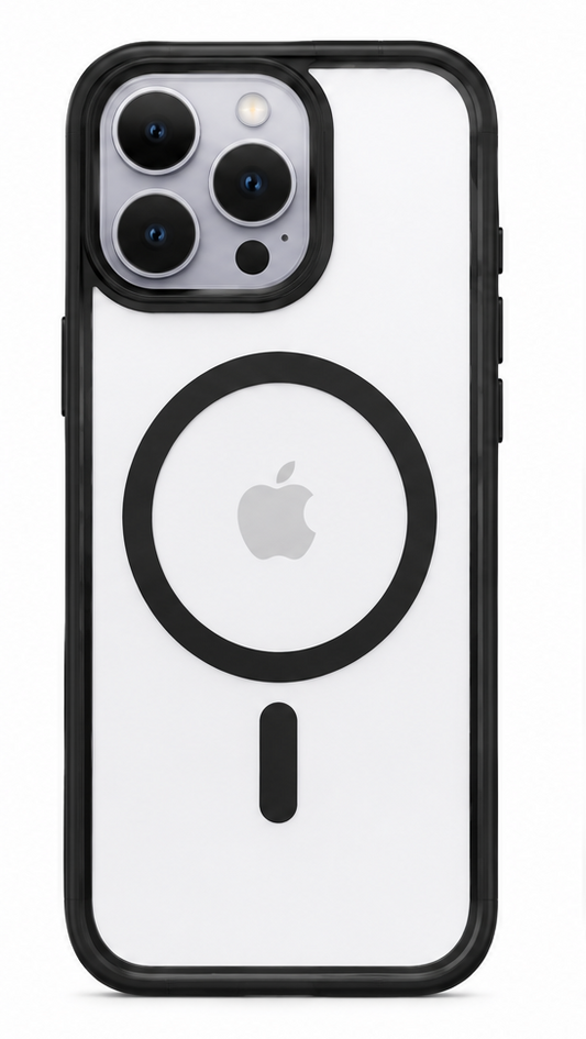 For iPhone 15 Pro-Black MagSafe Compatible Clear Case Shockproof Anti Drop