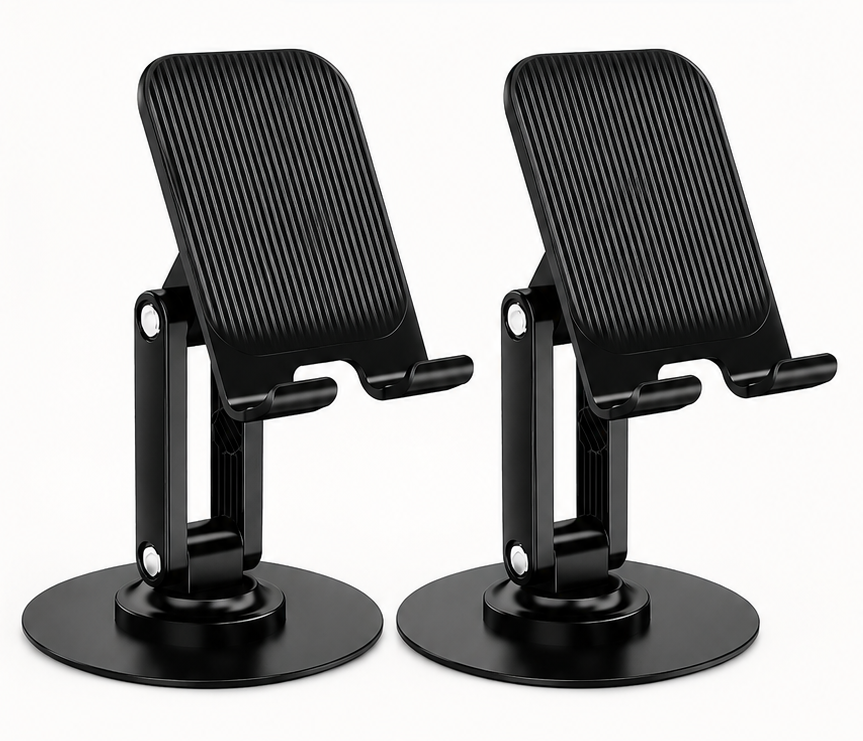 [Twin Pack]Adjustable Foldable Mobile & Tablet Desktop Stand Holder – Multi-Angle Anti-Slip Phone Stand for iPhone, Samsung, iPad & Tablets – Black