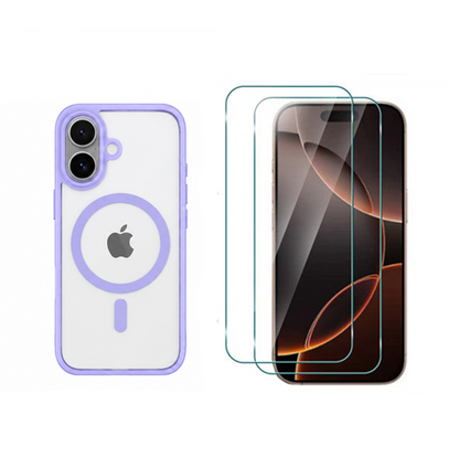 For iPhone 17 Light Purple MagSafe Clear Case+ 2 x Screen Protectors