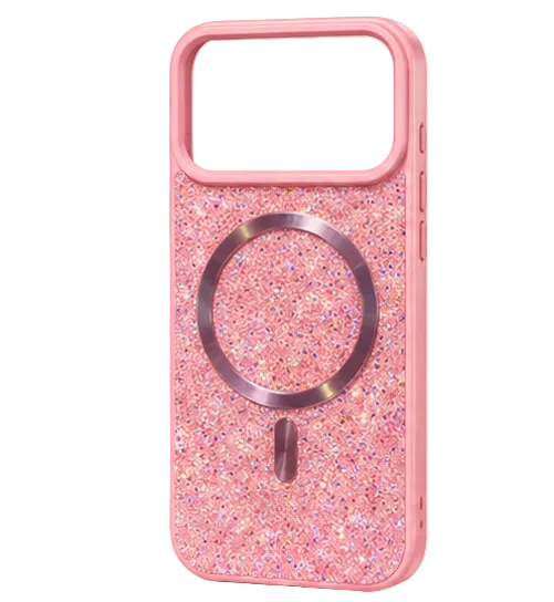 For iPhone 17 Pro glitter magsafe sparkle protective phone case- Pink