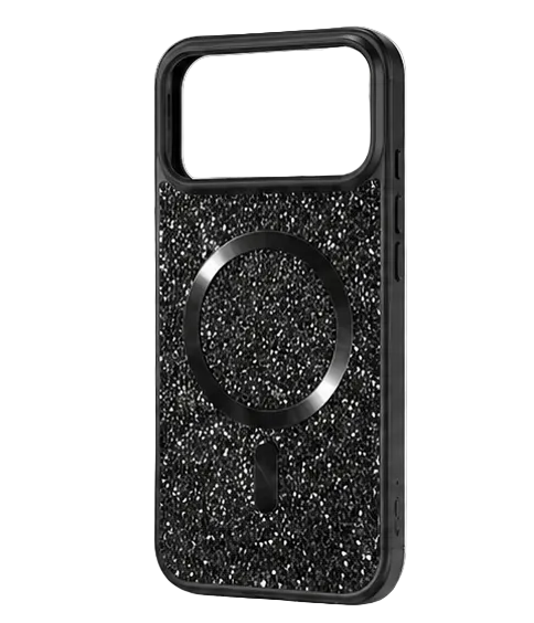 For iPhone 17 Pro glitter magsafe sparkle protective phone case-Black