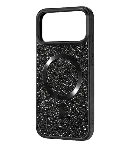For iPhone 17 Pro glitter magsafe sparkle protective phone case-Black