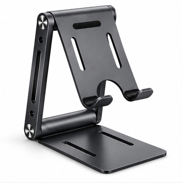 Adjustable Foldable Phone & Tablet Stand – Portable Metal Desktop Holder with Non-Slip Base, Multi-Angle Viewing, Black