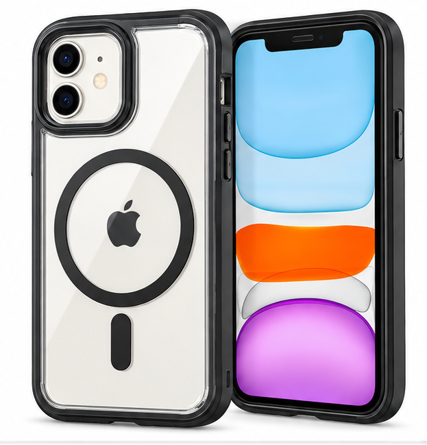 For iPhone 11 Magsafe Black Transparent Case