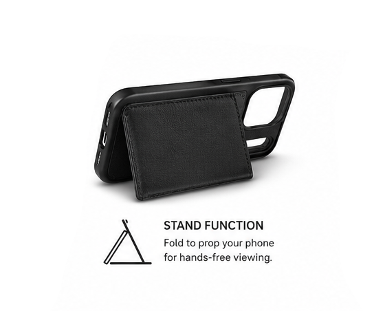 For iPhone 17 Pro Max Back Wallet Case with Card Holder Kickstand Black + 2 x Tempered Glass Screen Protectors Bundle