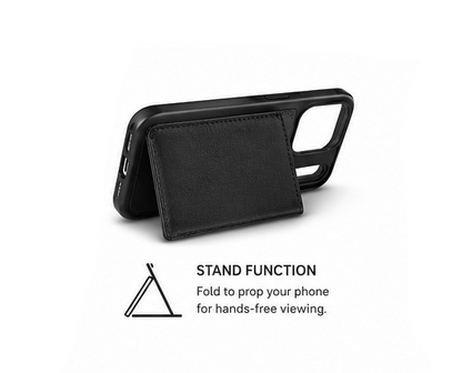 For iPhone 17 Pro Max Back Wallet Case with Card Holder Kickstand Black + 2 x Tempered Glass Screen Protectors Bundle