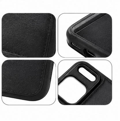 For iPhone 17 Pro Max Back Wallet Case with Card Holder Kickstand Black + 2 x Tempered Glass Screen Protectors Bundle