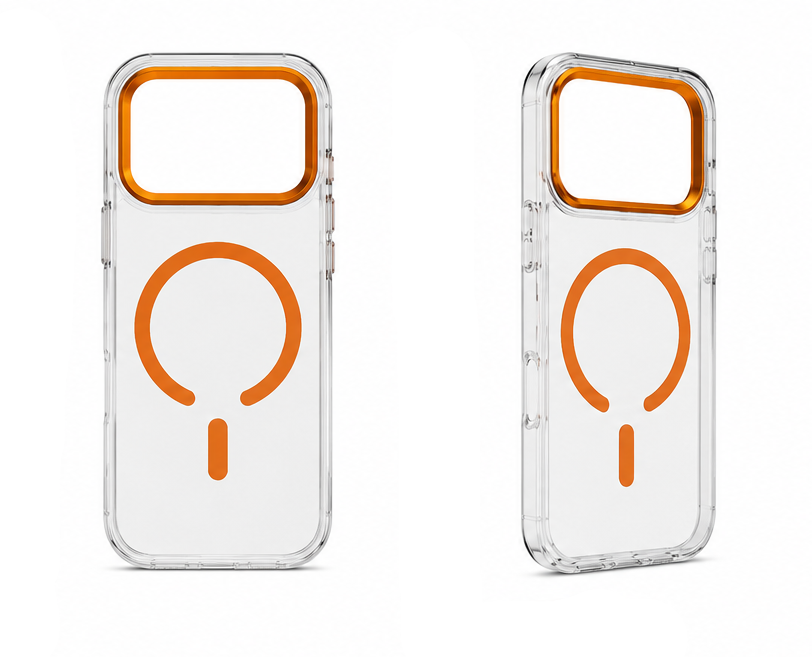 For iPhone 17 Pro MagSafe Case – Clear Protective Cover,Orange Edge