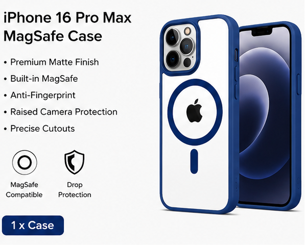 For iPhone 16 Pro Max MagSafe Clear Hybrid Protective Case – Blue