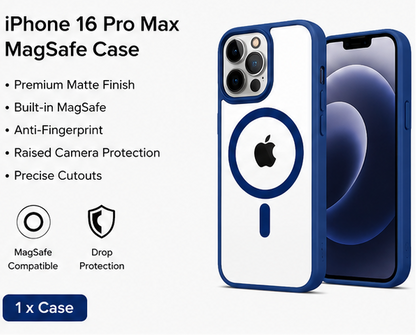 For iPhone 16 Pro Max MagSafe Clear Hybrid Protective Case – Blue