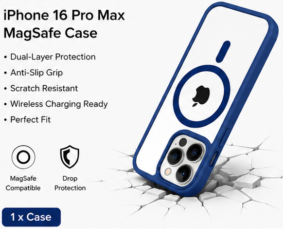 For iPhone 16 Pro Max MagSafe Clear Hybrid Protective Case – Blue