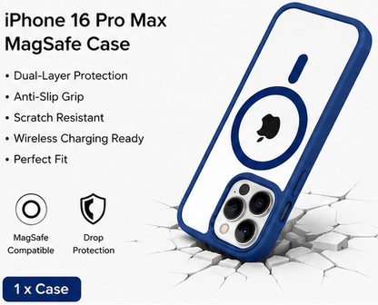 For iPhone 16 Pro Max MagSafe Clear Hybrid Protective Case – Blue