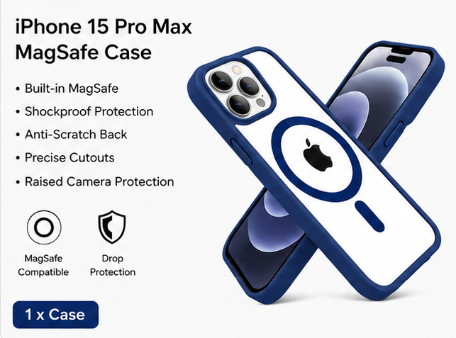 For iPhone 15 Pro Max MagSafe Clear Hybrid Protective Case – Blue