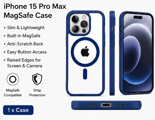 For iPhone 15 Pro Max MagSafe Clear Hybrid Protective Case – Blue