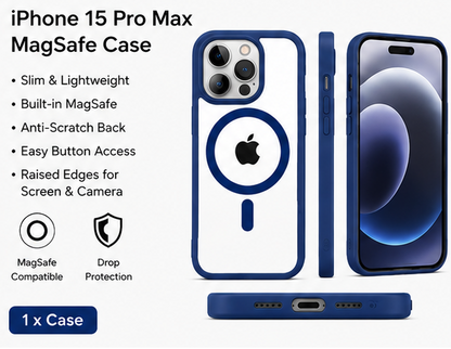 For iPhone 15 Pro Max MagSafe Clear Hybrid Protective Case – Blue