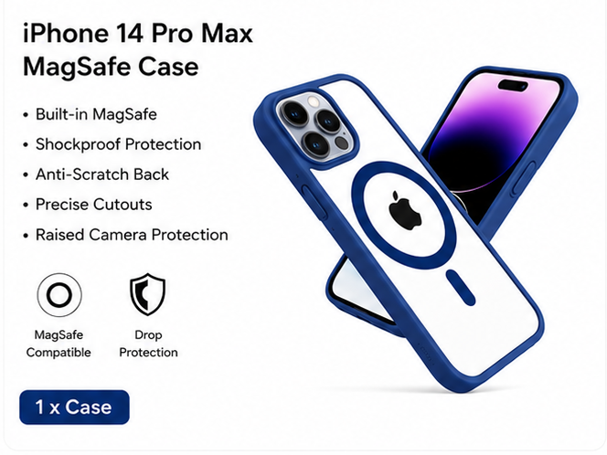 For iPhone 14 Pro Max MagSafe Clear Hybrid Protective Case – Blue