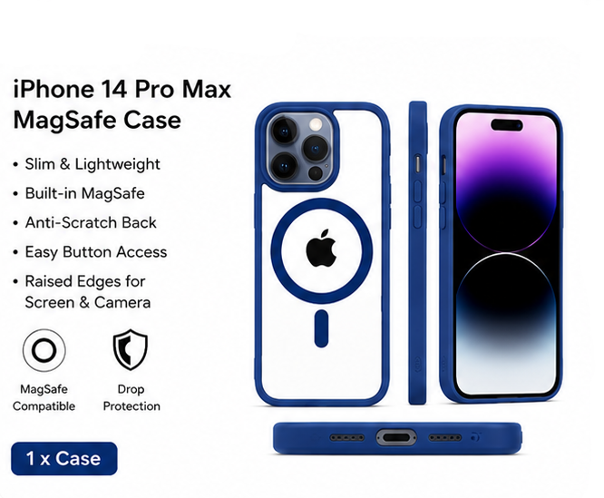 For iPhone 14 Pro Max MagSafe Clear Hybrid Protective Case – Blue