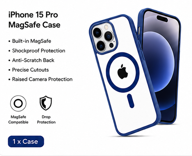 For iPhone 15 Pro MagSafe Clear Hybrid Protective Case – Blue