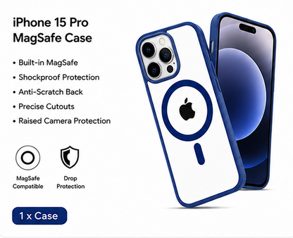 For iPhone 15 Pro MagSafe Clear Hybrid Protective Case – Blue