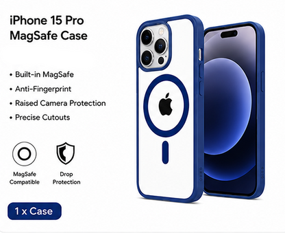 For iPhone 15 Pro MagSafe Clear Hybrid Protective Case – Blue