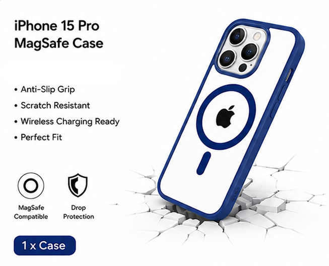 For iPhone 15 Pro MagSafe Clear Hybrid Protective Case – Blue