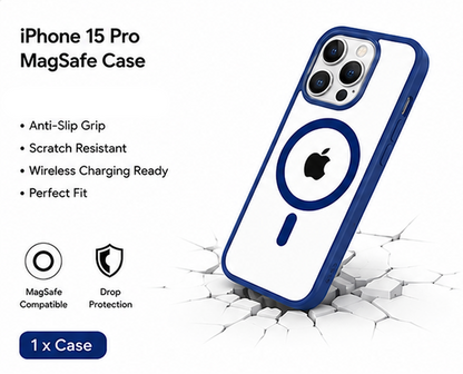 For iPhone 15 Pro MagSafe Clear Hybrid Protective Case – Blue