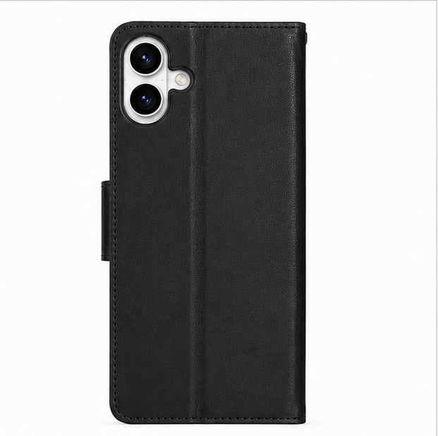For iPhone 16 Plus Flip Wallet Case with Card Holder-Black