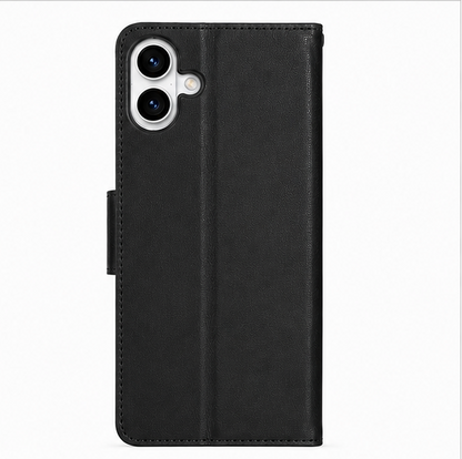 For iPhone 16 Plus Flip Wallet Case with Card Holder-Black